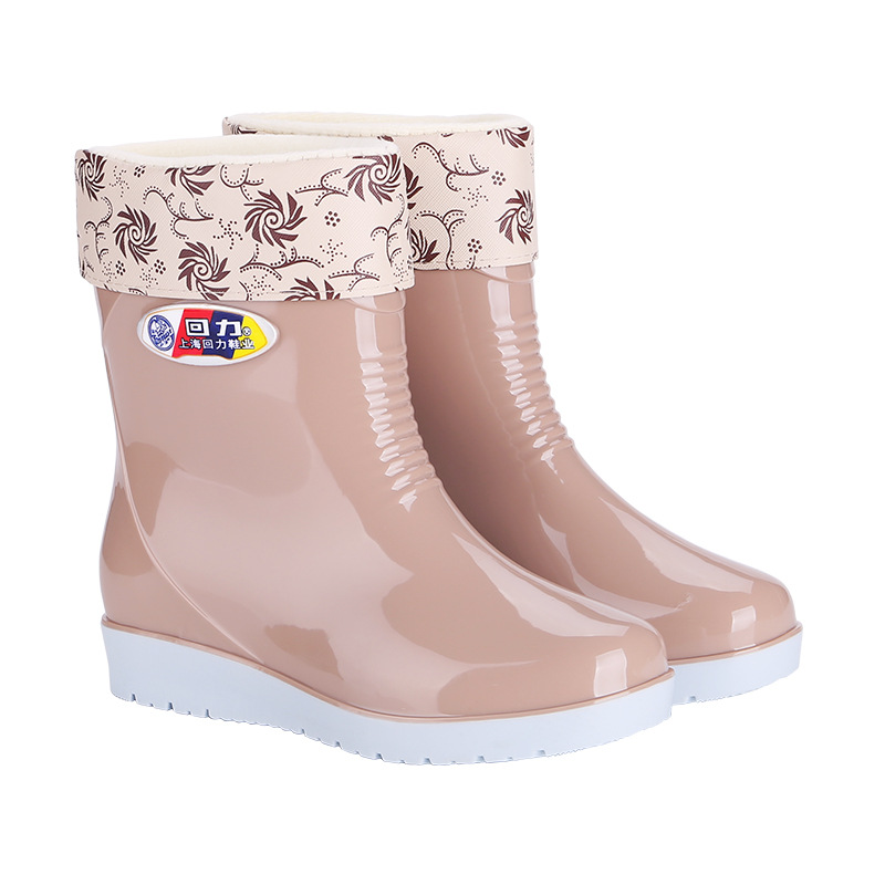 Shanghai HuiLi mujer zapatos de lluvia 583 moda barril corto impermeable zapatos de agua gruesos zapatos de goma antideslizante