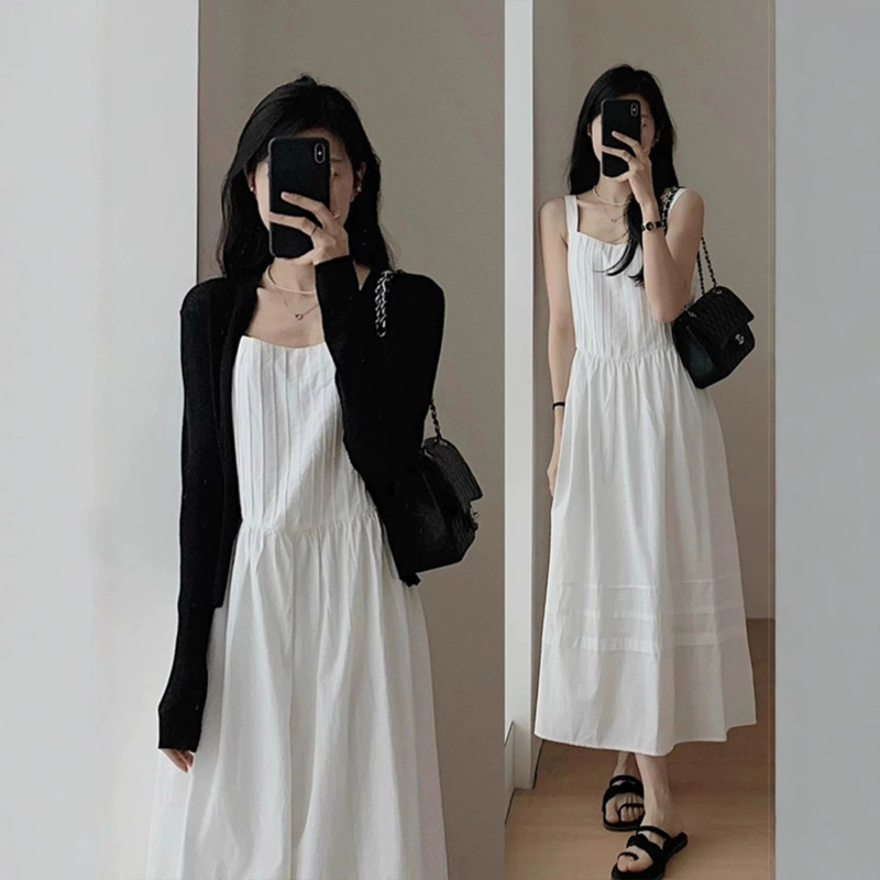Spring Outfit: a Complete Set of High-End Cardigan and Suspender Skirt Set, Plus-Size French-Style White Dress for Plus-Size Women Spring Outfit: a Complete Set of High-End Cardigan and Suspender Skirt Set, Plus-Size French-Style White Dress for Plus-Size Women
