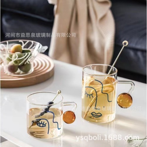 ins spherical handle face glass cup hot water resistant cup coffee cup breakfast milk tea cup cold drink juice cup