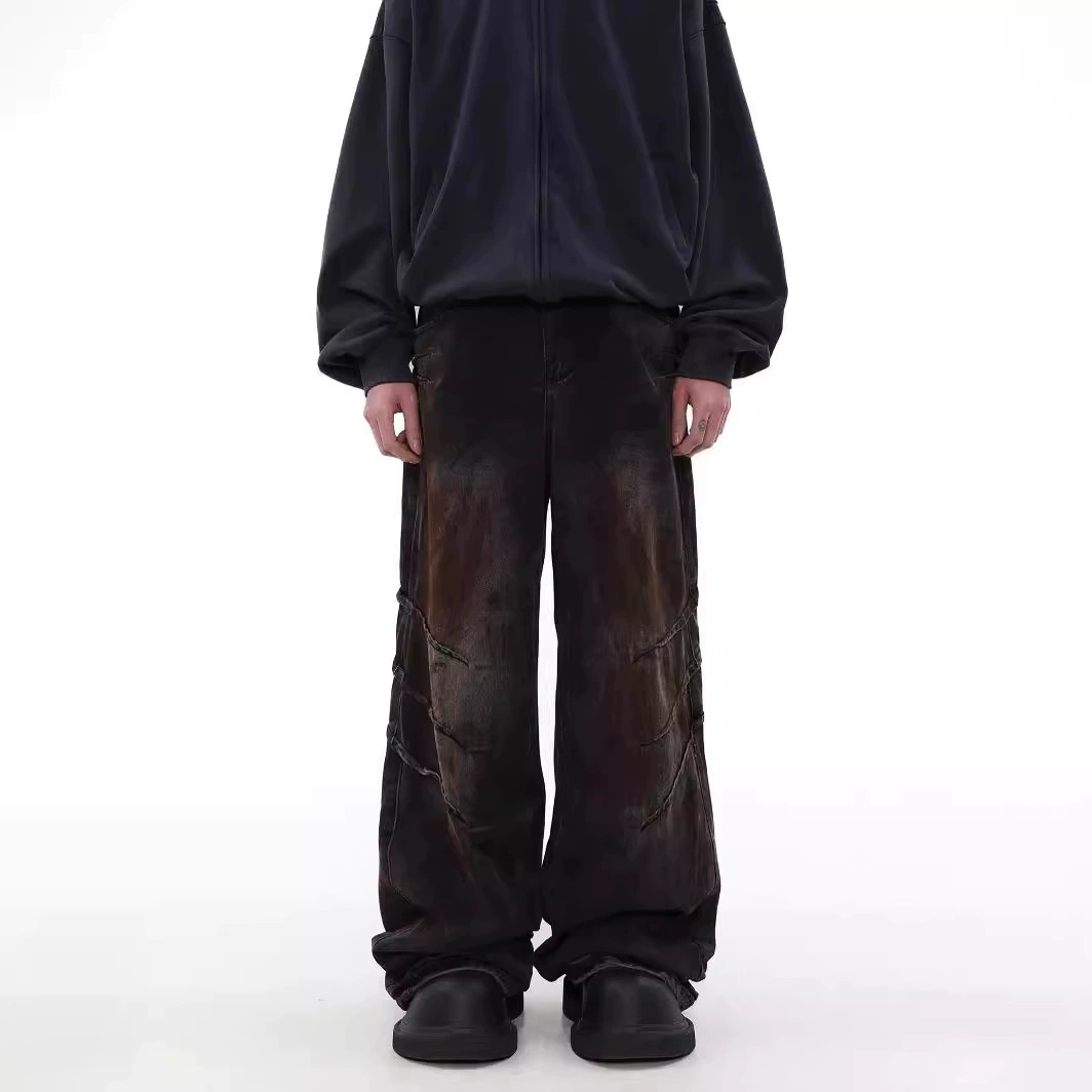 Трендовые джинсы дизайна, брюки, свободный крой, oversize