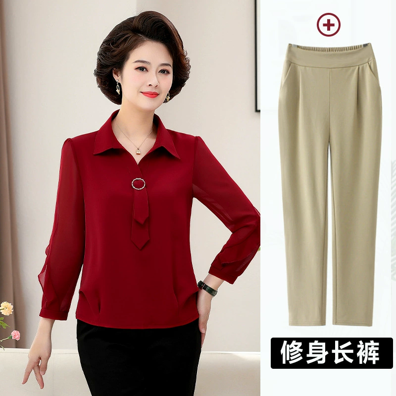 Spring shiffon set, autumn summer shirt for elderly