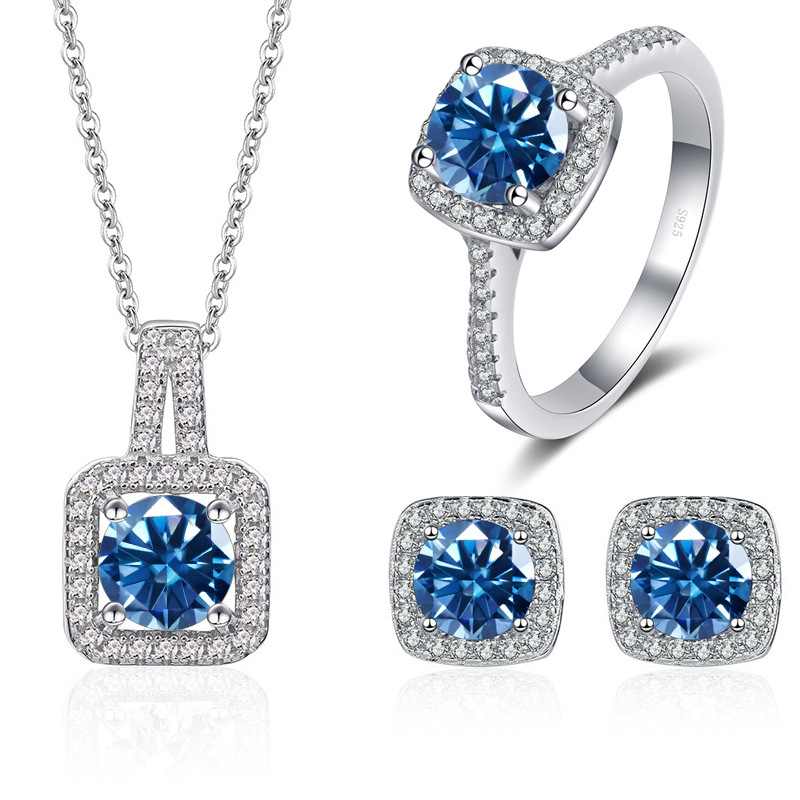 1 quilates color moissanite conjunto de joyas rosa negro moissanita anillo conjunto de pendientes collar