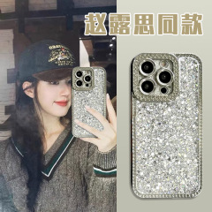 高級感閃粉帶鑽適用iphone14promax蘋果15手機殼11輕奢12小眾13女