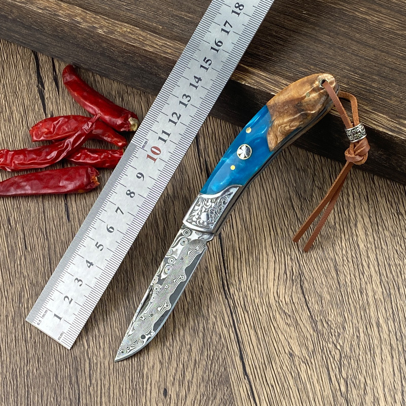 大马士革钢vg10家用水果刀户外折刀露营吃肉刀高硬度锋利荒野小刀