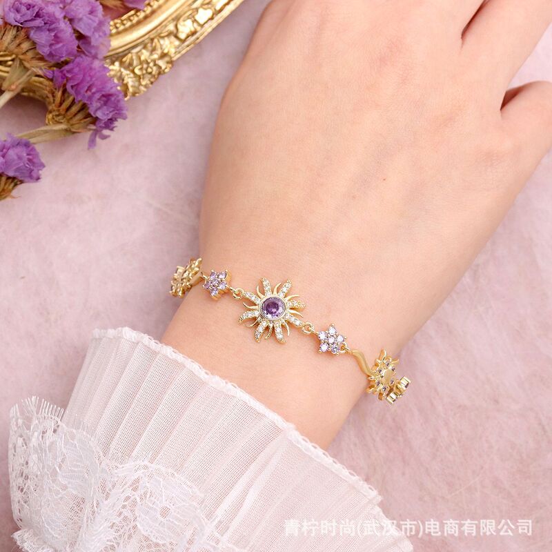 Cross-border Hot Fresh Sweet Copper Plated Gold Purple Sunflower Princess Niche Light Luxury High-end Women's Bracelet