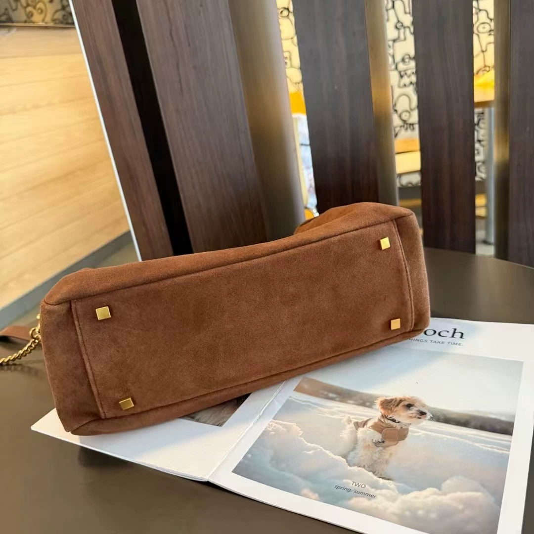 Matte suede shoulder bag, capacious retro one-shoulder bag