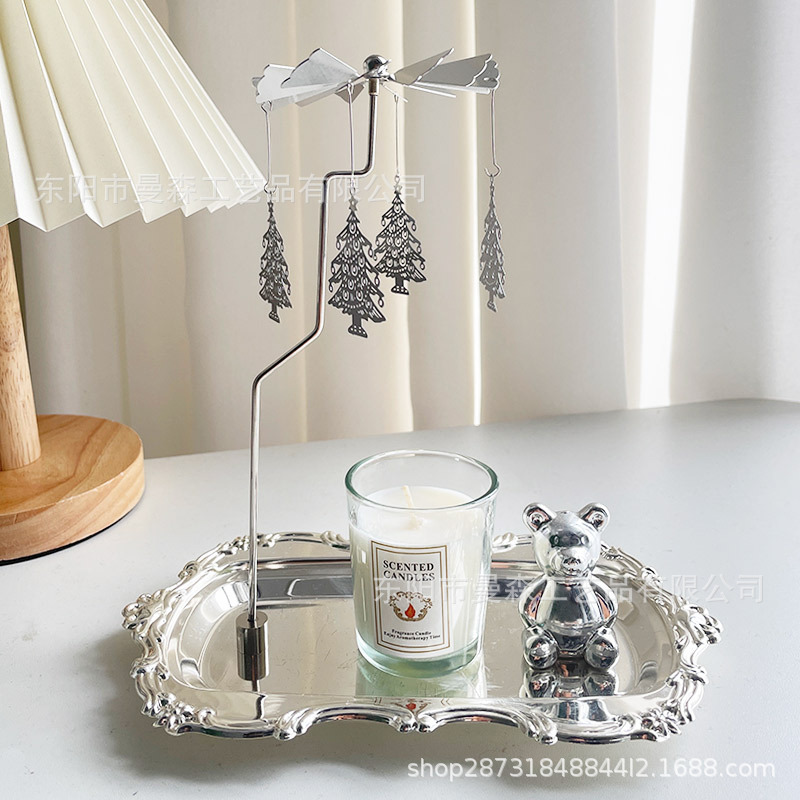 Luz de lujo plata giratoria aromaterapia candelabro bandeja retro europeo romántico oro linterna decoración del hogar