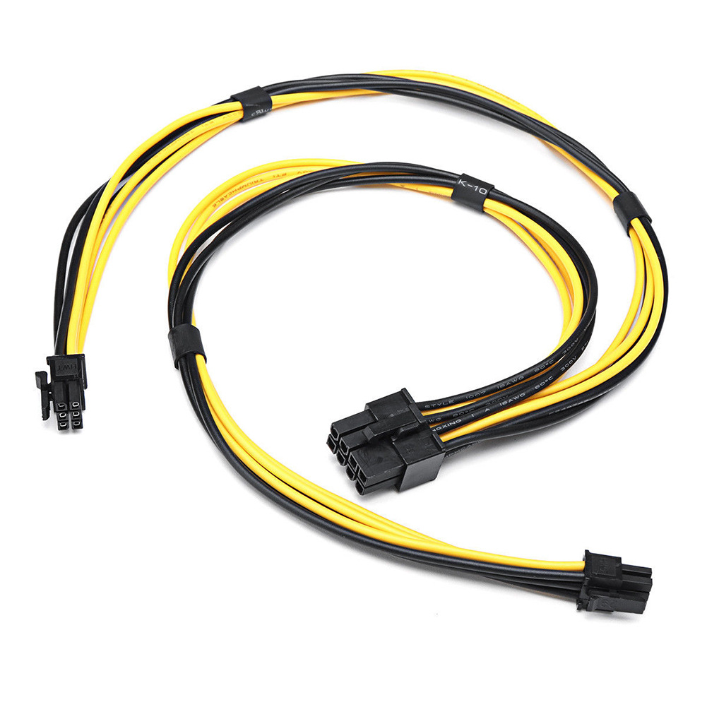 GPU 8Pin转双小6Pin 8针公转小6Pin公 18AWG 黑色/黑黄电子线并线