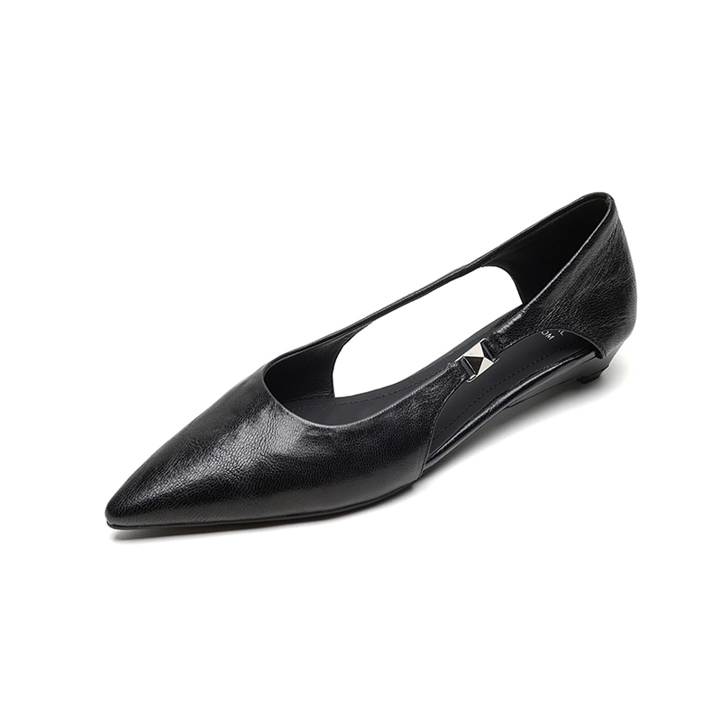 Sandal nữ da cừu mũi nhọn gót thấp hở mũi kiểu Hàn Quốc — đen chi tiết 24