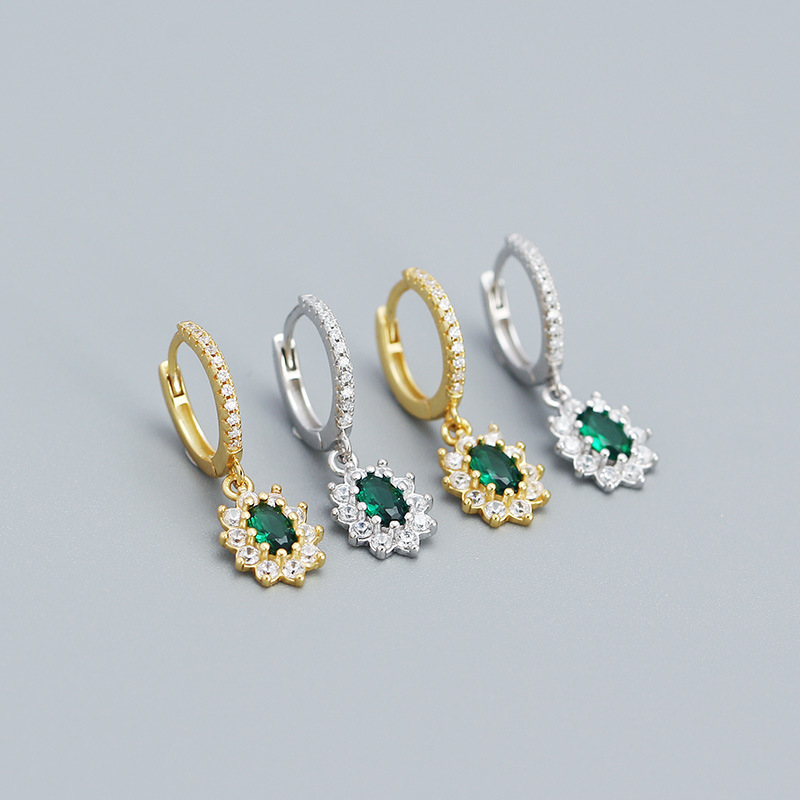 4g Weight 0.03µm Gold Plating Thickness Electroplating Gold Plating Process 1 Pair 925 Sterling Silver Zircon Oval Drop Earrings