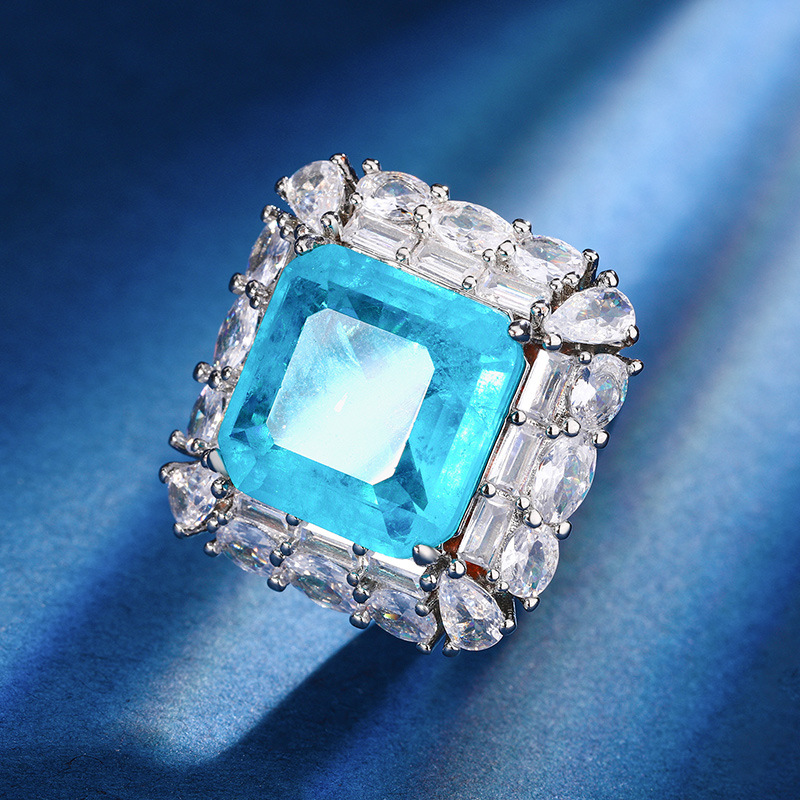 Zhuang Sheng joyas de cobre inferior chapado en oro simulación temperamento palaiba princesa traje cuadrado piedra principal 14*14-12*12