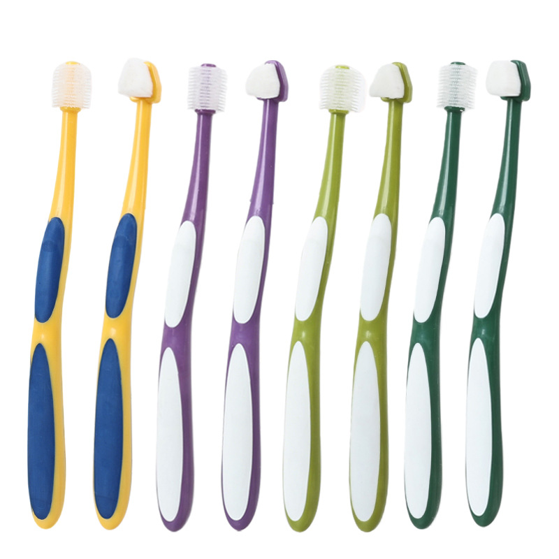 Cepillo de dientes para mascotas 380 grados cepillo de dientes de pelo suave para perros gatos cepillo de dientes de limpieza tridimensional productos orales al por mayor