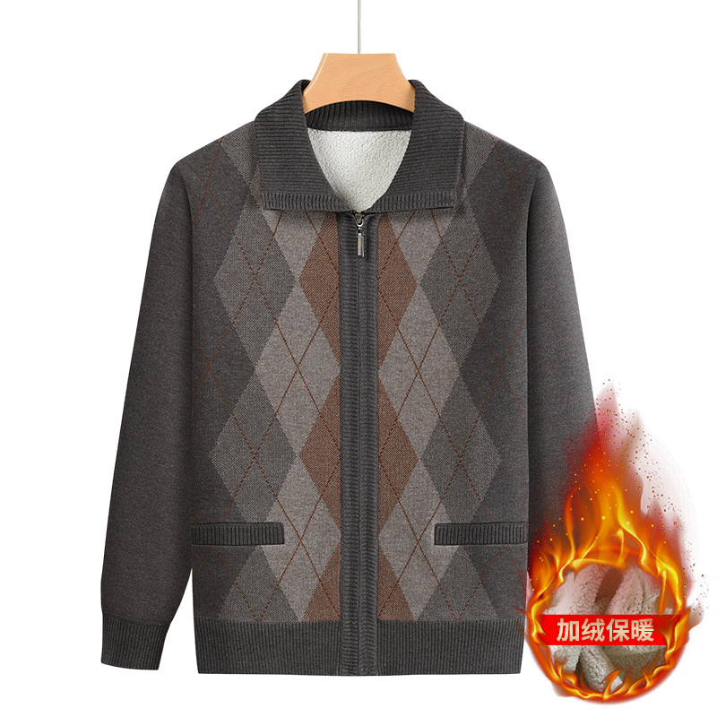 Source factory for middle-aged and elderly autumn and winter cardigan clothes, grandfather fleece-lined clothes, men's elastic warm clothes for the elderly and fathers