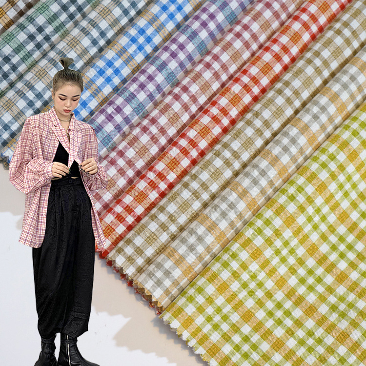 春夏薄款连衣裙旗袍格子面料 童装格纹时装布料新品 服装衬衫布料