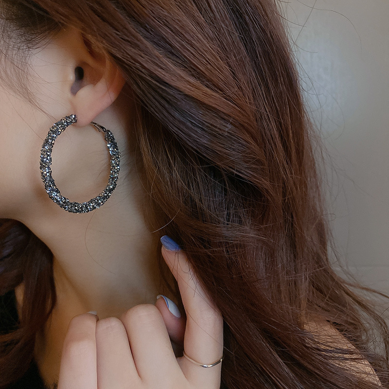 Circle Pattern Women'S Gender Inlay Design 1 Pair Exaggerated Circle Alloy Inlay Artificial Gemstones Women's Hoop Earrings