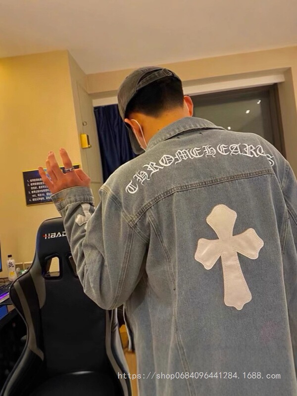 24Chrome Hearts Correct Version of the Trendy Brand Chrome Autumn and Winter New Style Denim Jacket with Cross on the Back