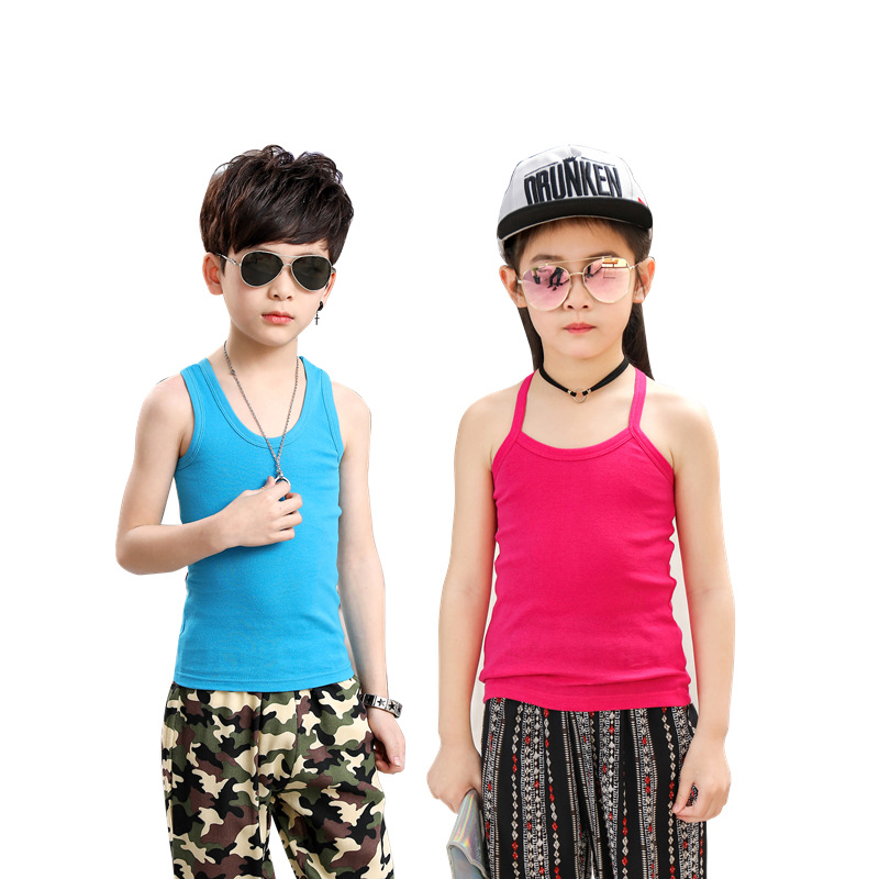 Summer Children's Vest Boys and Girls Sleeveless T-shirt Small and Medium-sized Children's I-shaped Slim-fit Round Neck Base Top Thin Undershirt