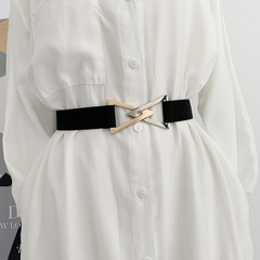 Ladies belt with elastic black decoration, versatile dress coat with triangular fastener waist wrap for wholesale