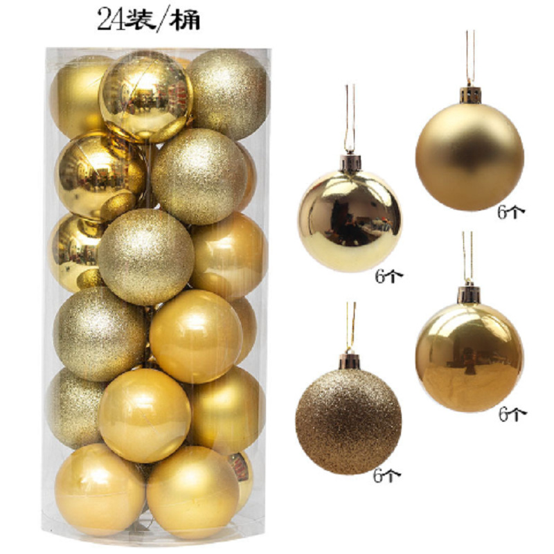 Decoración de árbol de navidad 3cm4cm6cm8cm bola de navidad de barril de plástico galvanoplastia mate bola de polvo brillante 24 paquetes mixtos