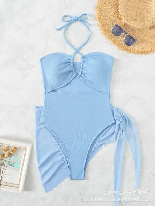 Mingyi nuevo europeo y americano sexy multicolor moda bikini pequeño pozo malla falda de tres piezas traje de baño de las mujeres