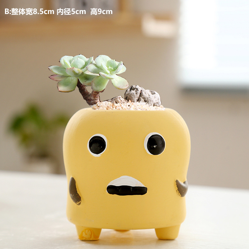 Macetas de cerámica para suculentas con diseño de animales de dibujos animados, pequeño tamaño, para estante de flores en casa, suministro al por mayor