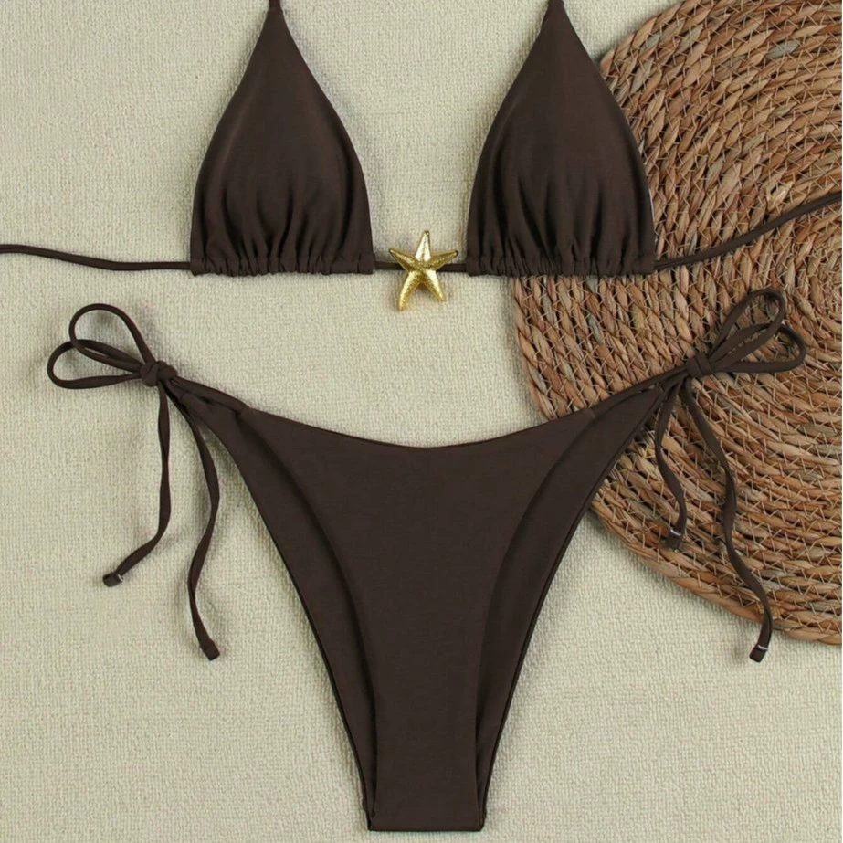 2025 новый женский купальник сексуальный нейлоновый бикини женский европейский и американский кросс-бордерный экспортный купальник бикини трехточечный стиль