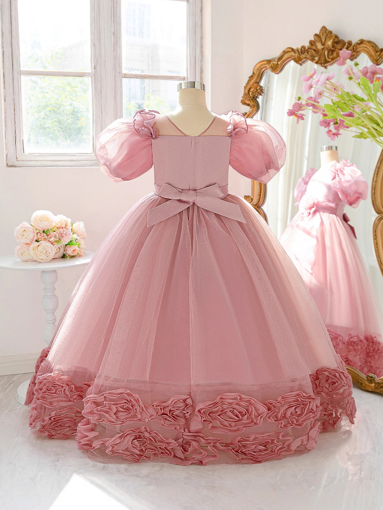 Nuevo vestido de bebé vestido de burbuja manga vestido de princesa flor estereoscópico vestido largo vestido de fiesta al por mayor transfronterizo