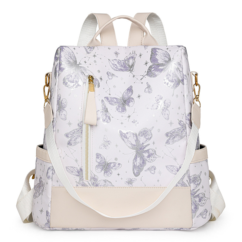 2024 nuevo estilo mariposa estampado antirrobo señoras mochila moda contraste color al aire libre viaje mochila de tres usos al por mayor marea