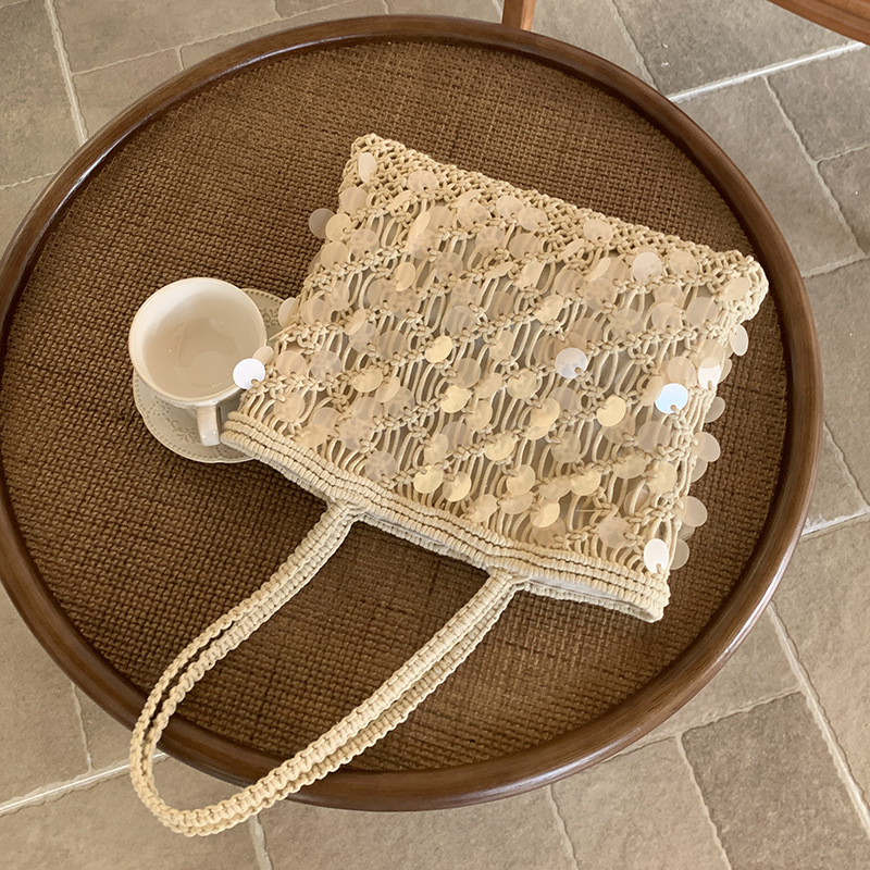 Cross-Border Niche Luxury Spring/Summer Single Shoulder Woven Bag, Large Capacity Women's Hollow Out Handmade Crochet Bag - Thumbnail 3