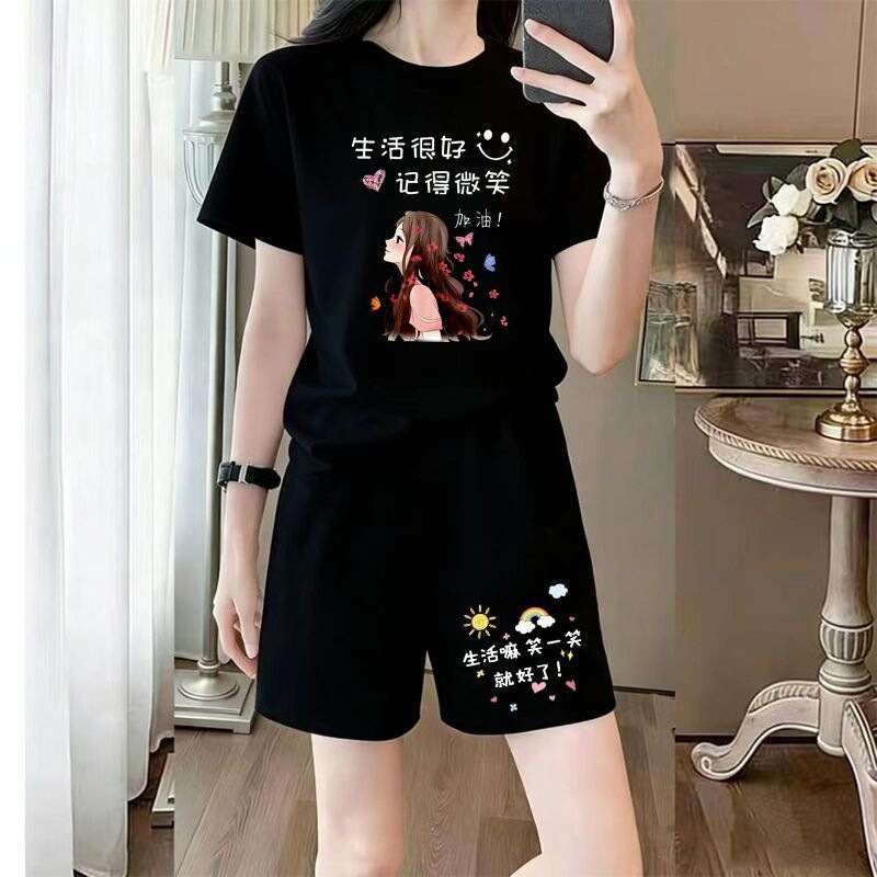 Women's Casual Suit Summer New Korean Style Loose and Versatile Plus-Size Sports Running Short-Sleeve Two-Piece Set