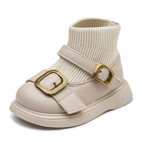 Baby girl princess socks shoes new autumn and winter fly knitted small leather boots British style children's toddler trendy boots soft soles