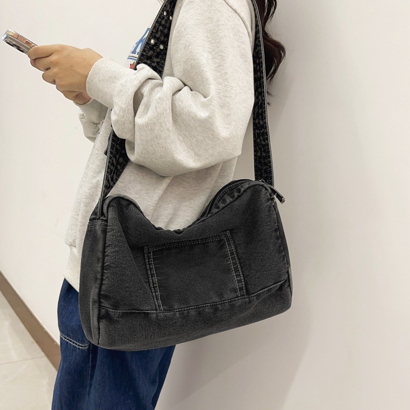 Bolsa de mensajero de mezclilla para mujer 2024 primavera nueva versátil estudiante universitario clase bolso de hombro urbano bolso de mano
