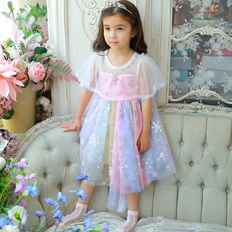 Корейская версия платья для девочек с короткими рукавами из семи радуг