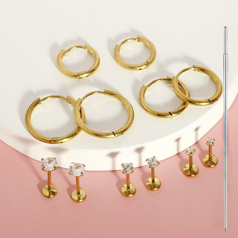 13-Piece Stainless Steel Classic Pin Style Zirconia Stud Ear Cartilage Studs Body Piercing Flat Bar Lip Studs Nose Studs detail image 7
