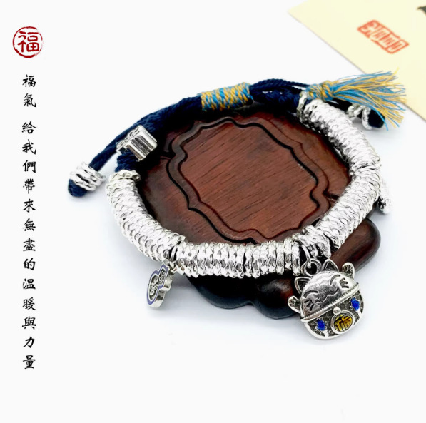 新款高级感复古招财猫盘缠手链手工编织钱串子手绳小众招财猫手环|undefined