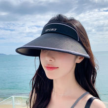 大帽檐防晒帽子女新款夏季户外骑车空顶帽沙滩太阳帽草编遮阳帽