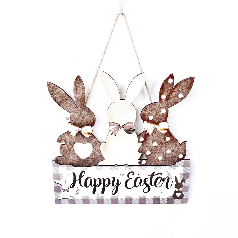 Transfronterizos de dibujos animados de Pascua conejo logotipo de madera lista primavera conejo decoración de madera colgante decoración de Pascua