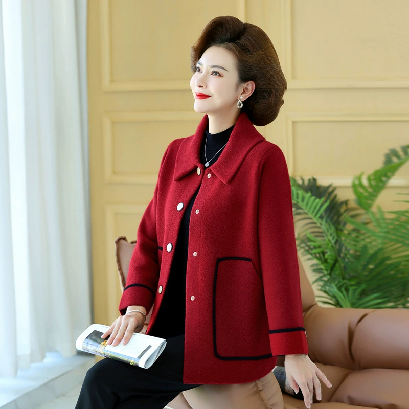 Осенне-зимнее шерстяное пальто для мам среднего возраста в западном стиле с лишним жиром для женщин среднего и пожилого возраста. Двустороннее короткое кашемировое пальто.