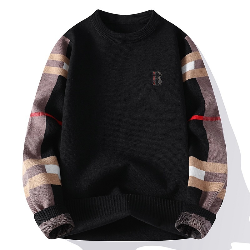 Autumn and Winter Men's Stylish Round Neck Thick Base Sweater Trendy Casual Youth Warm Knitwear