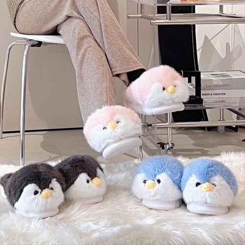 Penguin Cotton Slippers Winter Women Cute High-Top Plush Home Couple Thick Sole Winter Ladies Indoor Warm Slippers