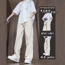 新中式国风短袖衬衫男夏季套装高级感中山装裤子男装搭配一套帅气