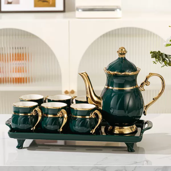 Green Swan 1 pot, 6 cups, 1 rectangular plate with legs gift box