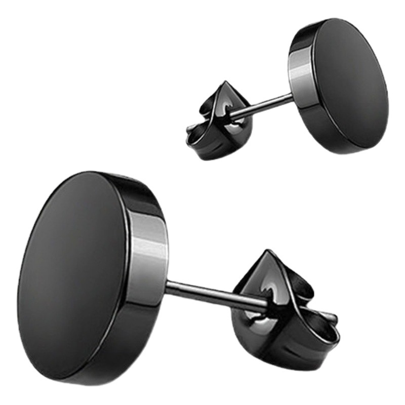 Punk rock black titanium steel earrings Korean style men's and girls' dumbbell stainless steel earrings earrings