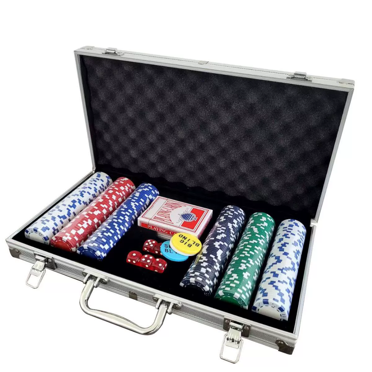 Набор фишек покера Texas Hold'em, алюминиевая коробка, чипы и кости, опции 25–500 шт