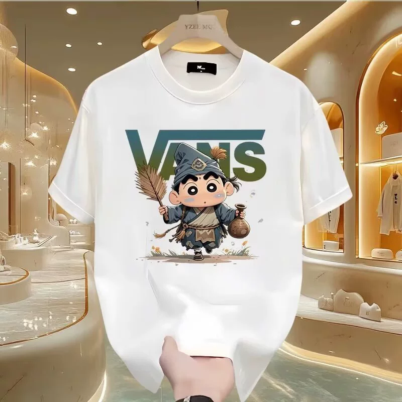 Yuanse, новая летняя тяжелая футболка из чистого хлопка с короткими рукавами, персонализированная футболка с национальным трендом и круглым вырезом, свободная с половиной рукавом для мужчин и женщин