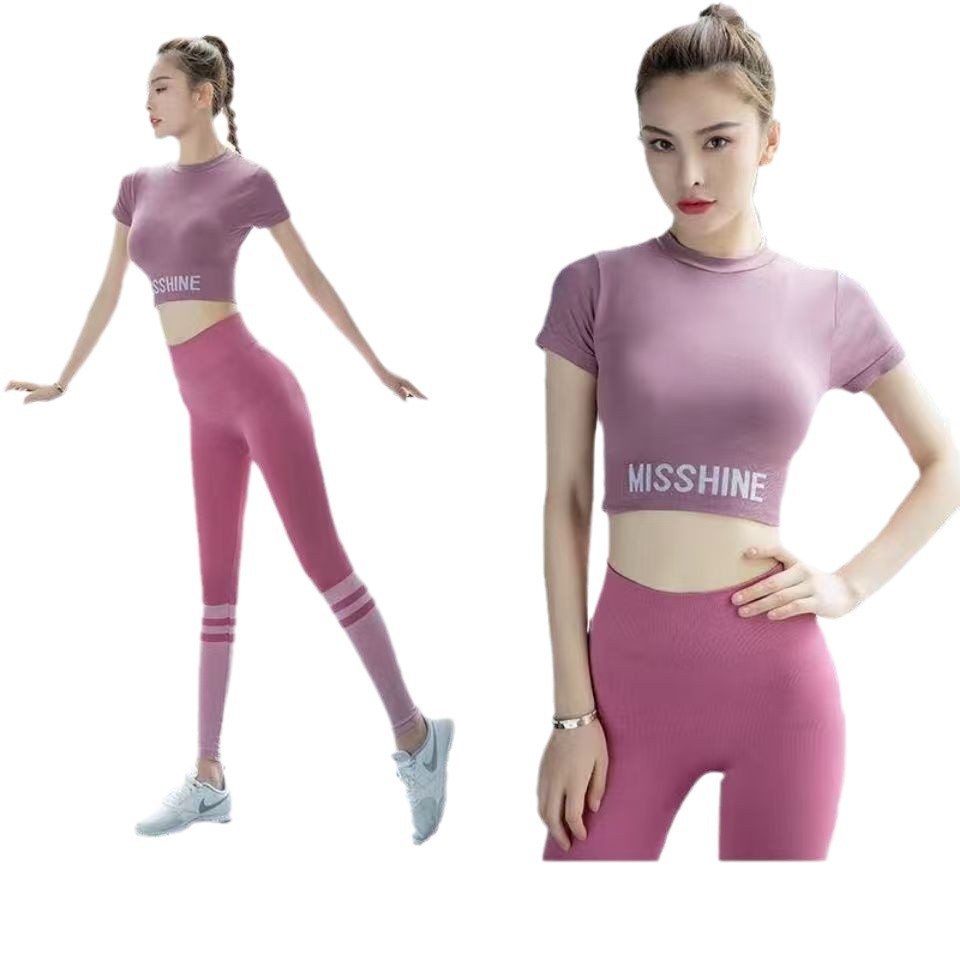 Yoga ropa de ejercicios femenina transfronteriza letras umbilicales camisa deportiva de mangas largas camisa apretada corta para correr rápido
