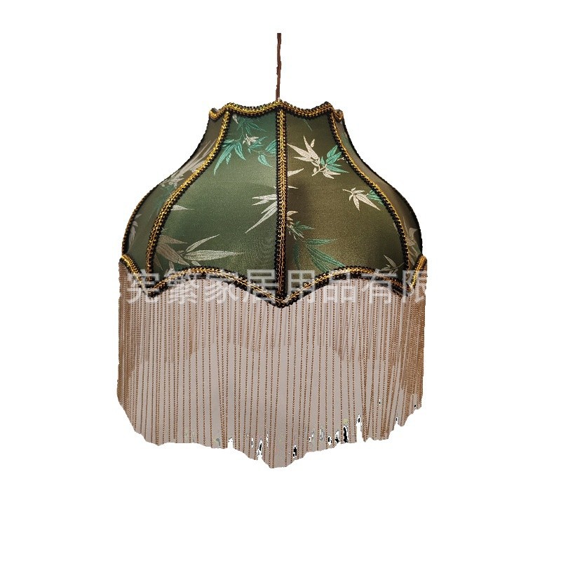 Venta única de pantalla de lámpara francesa retro cadena alargada borla cuentas colgantes tela de hoja de bambú Phnom Penh pantalla de lámpara lámpara de mesa araña universal