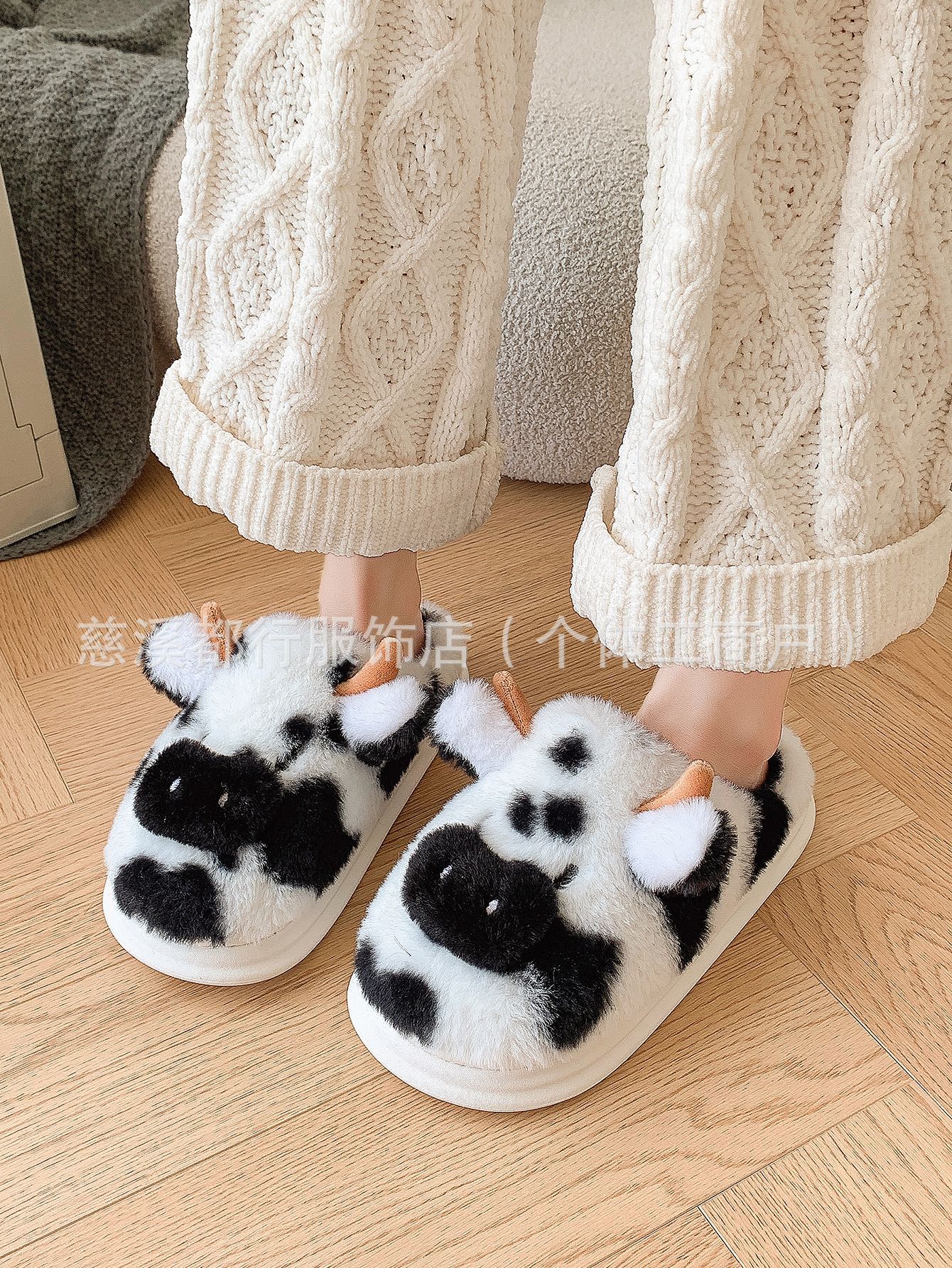 Transfronterizos manchas lana de vaca interior zapatillas de algodón para el hogar otoño y invierno calentamiento peluche grueso zapatillas casuales