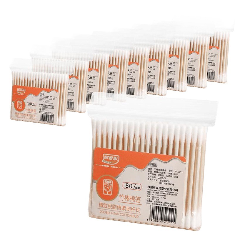 Limpieza doméstica desechable de doble cabeza bastoncillo de bambú bastoncillo de algodón limpieza sanitaria del oído bolsa de nariz carga y descarga maquillaje hisopo de algodón al por mayor