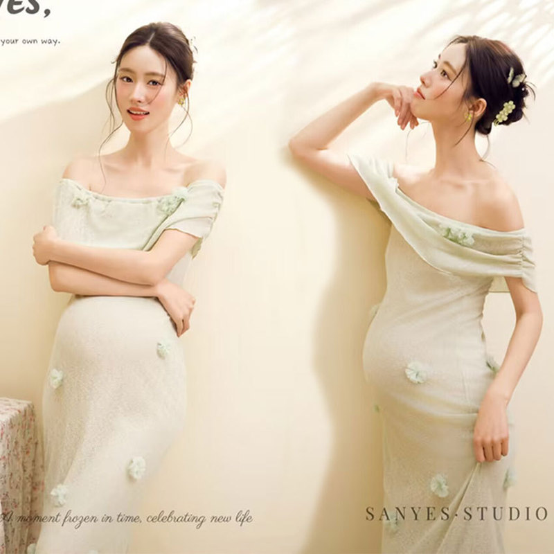 Photo Studio Maternity Photo Shoot Clothes, White Lace Suspender Dress, Pregnant Mommy Belly Photo Shoot Outfit, Maternity Dress